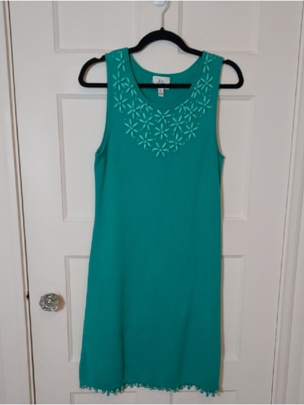 Milly of New York Teal Green Beaded Sleeveless Knit Sheath Dress Size Medium